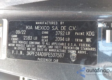 2023 Kia Forte Lx from USA, damaged, VIN 3KPF24AD8PE537567